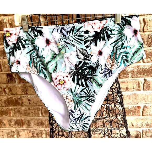 Bikini Bottoms 3XL New Full Coverage Wide High Leg Stretch Waist Floral … - Picture 1 of 14